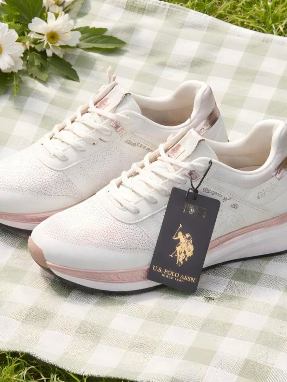 U.S. Polo Assn. Women's Cream Sneakers with Rose Gold Trim